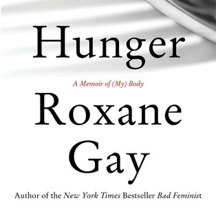 Book cover of Hunger. A plain background with the prongs of a fork at the edge.