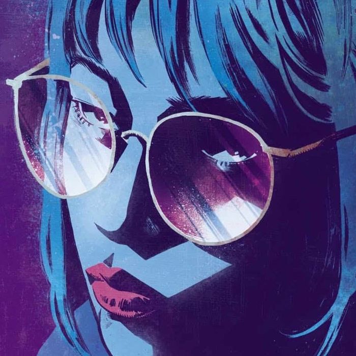 Book cover featuring a shaded illustration of a woman looking out of her glasses.