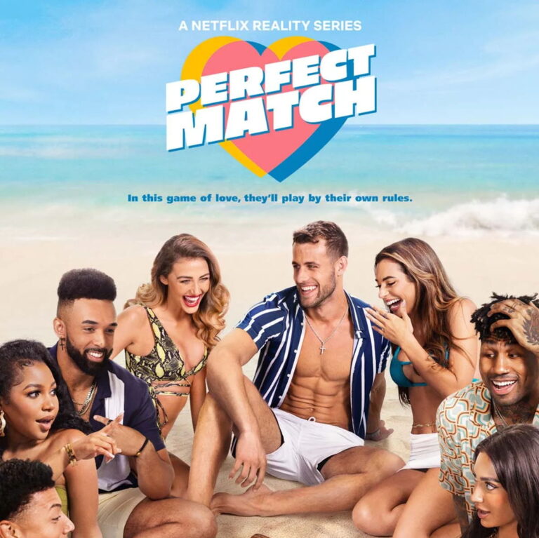 the cast of "Perfect Match" smiling on the beach