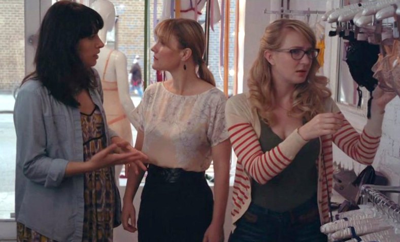 Shirin talks to her friend while they are shopping for underwear.