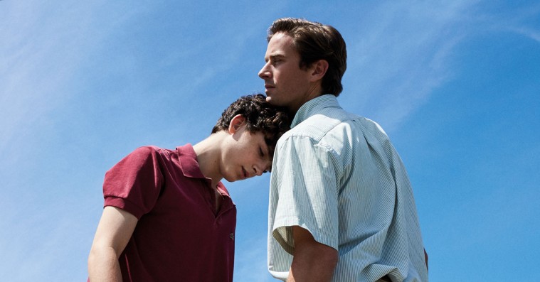 Scene from the movie where Elio is leaning his head against Oliver's chest.