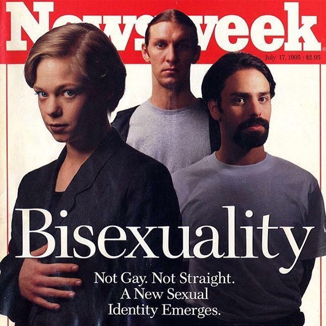Imagen de la portada del artículo de Newsweek con la palabra Bisexualidad en la portada y 3 personas en la portada.