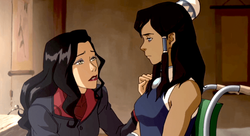 Asami looking at Korra with sadness in her eyes.