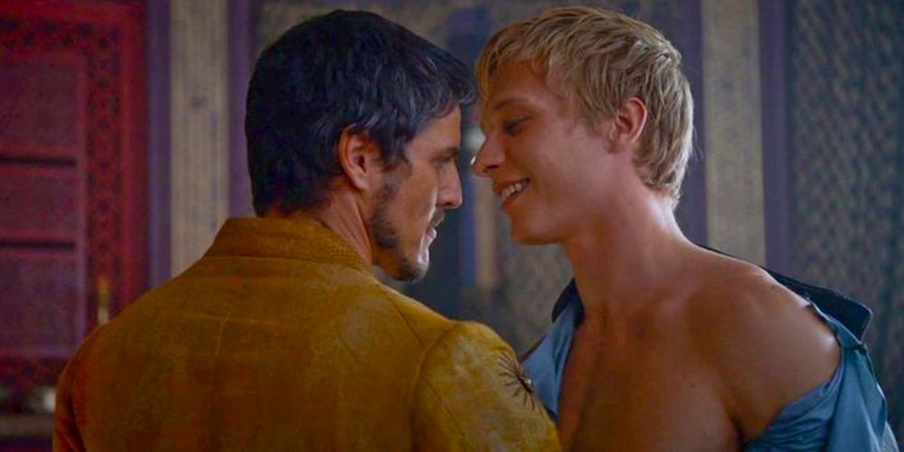 Oberyn with a male lover. They are being intimate getting close to eachother.