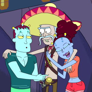 Image of Rick with the two other aliens that participated in their short lived relationship.