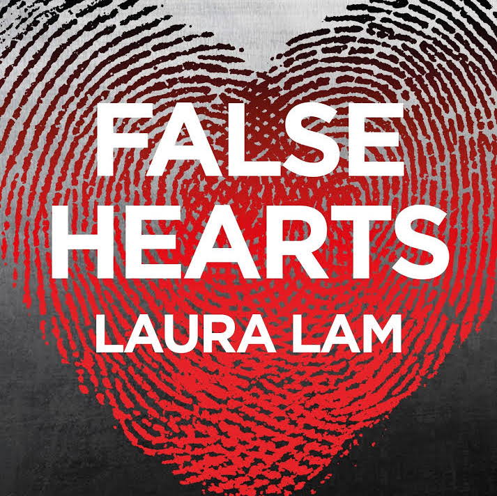 The book cover of False Hearts where it has two finger prints blending together to make a heart.