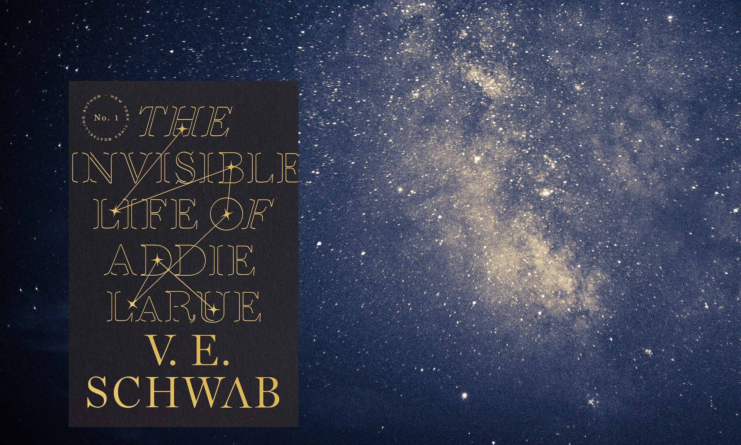 The cover of the book, the cover is in black and the words are dotted with stars connected by a line.