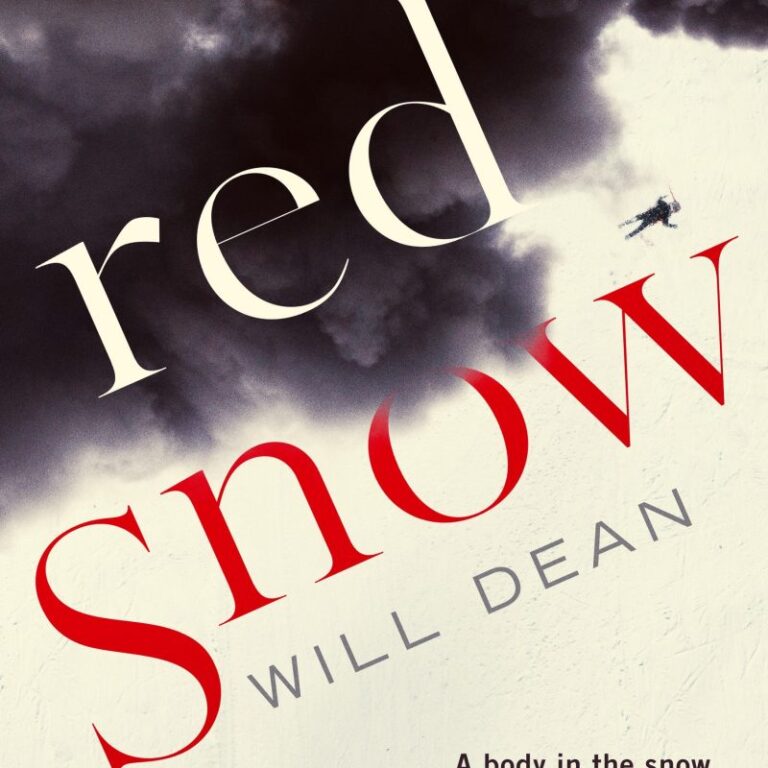 Book cover. A person is seen floating on snow with dark clouds approaching.