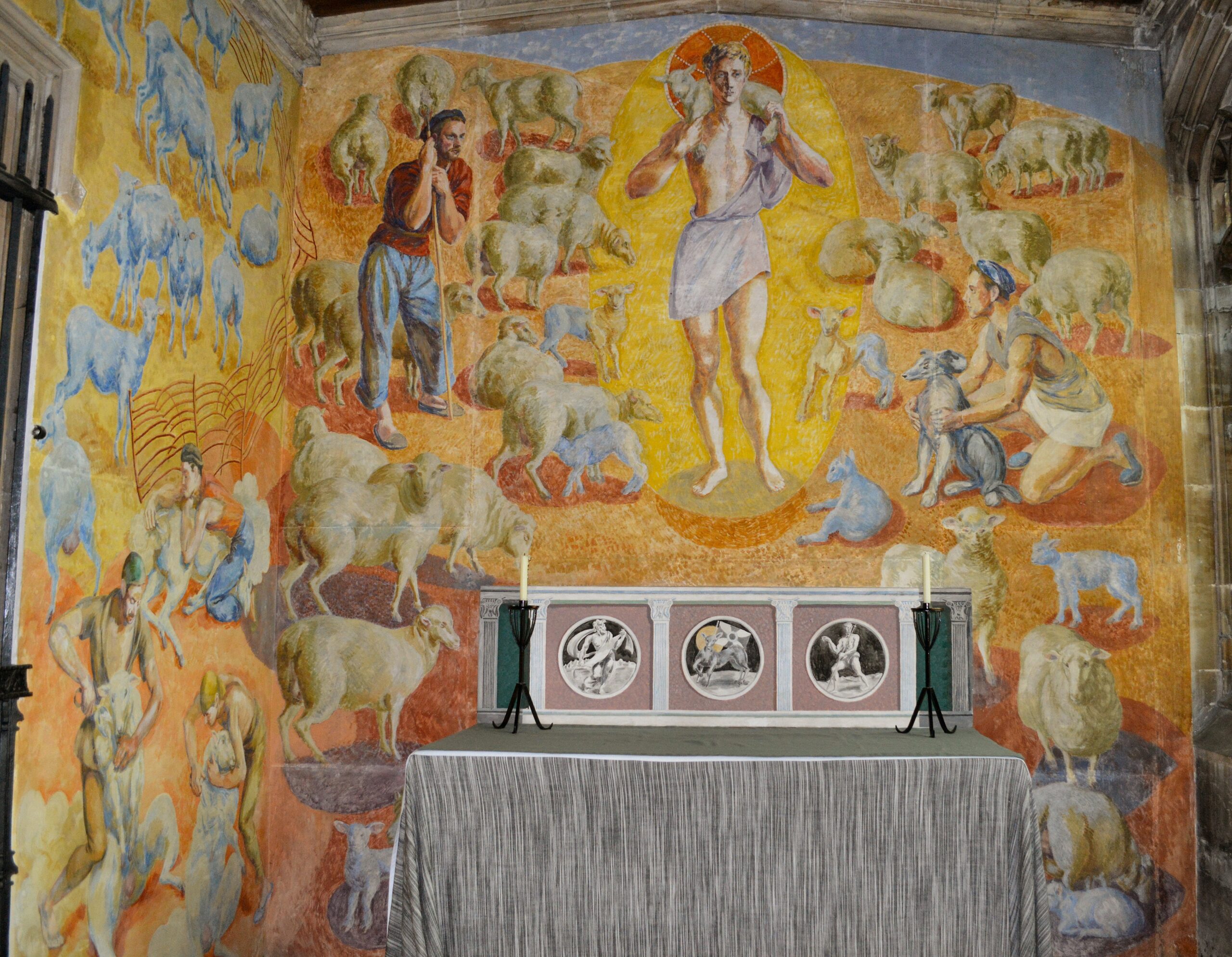 Mural by Duncan Grant Featuring Christ surrounded by sheep