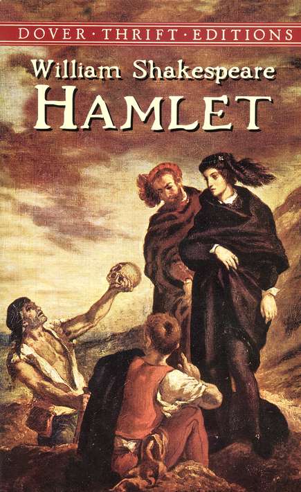 Cover of Hamlet featuring the characters in a old painting style.