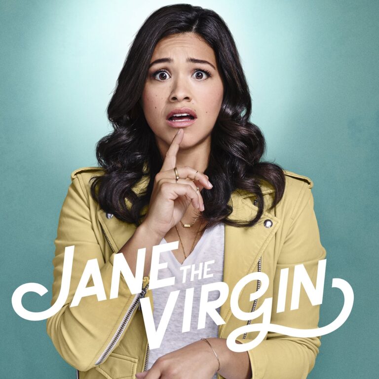 Promotional image for Jane the Virgin featuring a close up of Jane's face looking shocked.