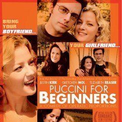 poster for the film "Puccini for Beginners" showing the three main characters in various configurations as couples.