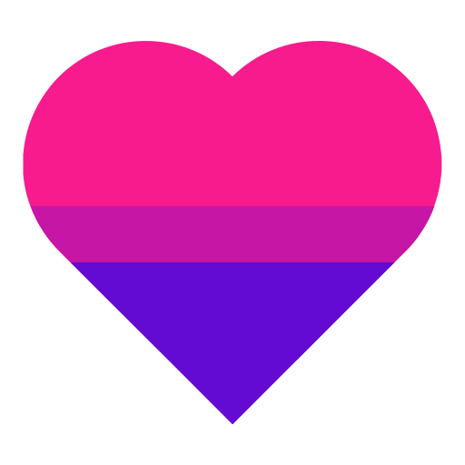 The bisexual pride flag in the shape of a heart.